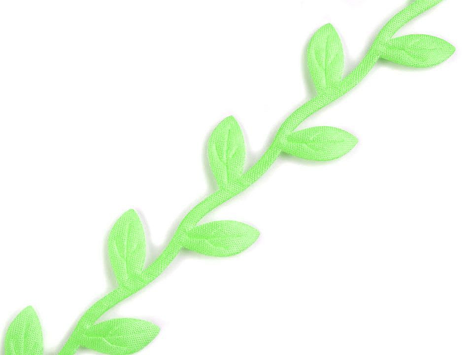 Bandă decorativă cu frunze din satin - Verde (1 Metru)