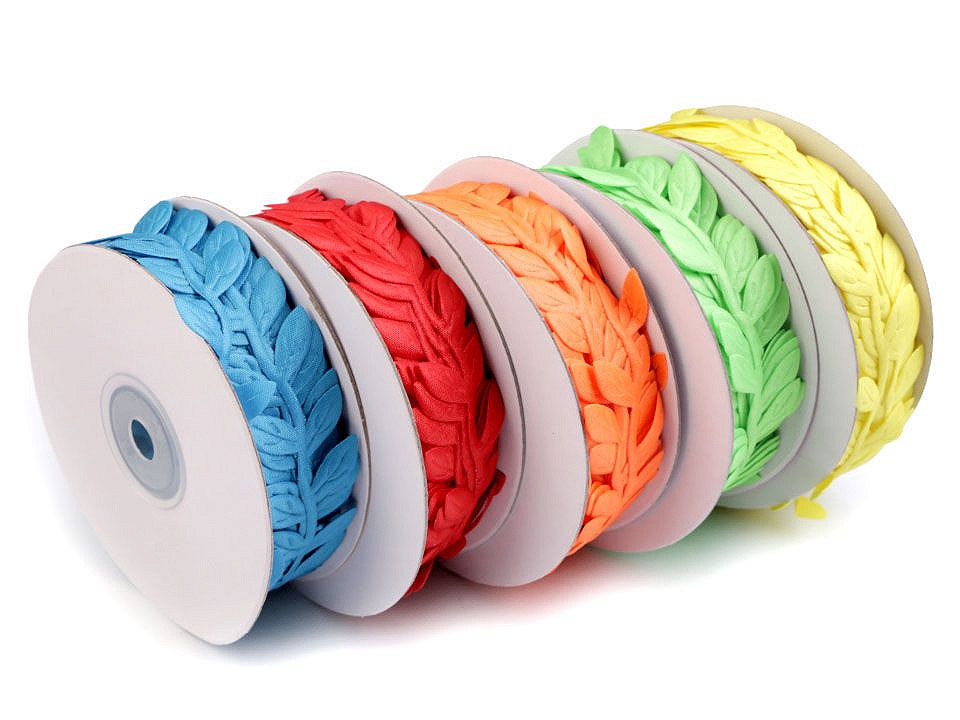 Bandă decorativă cu frunze din satin - Verde (1 Metru)