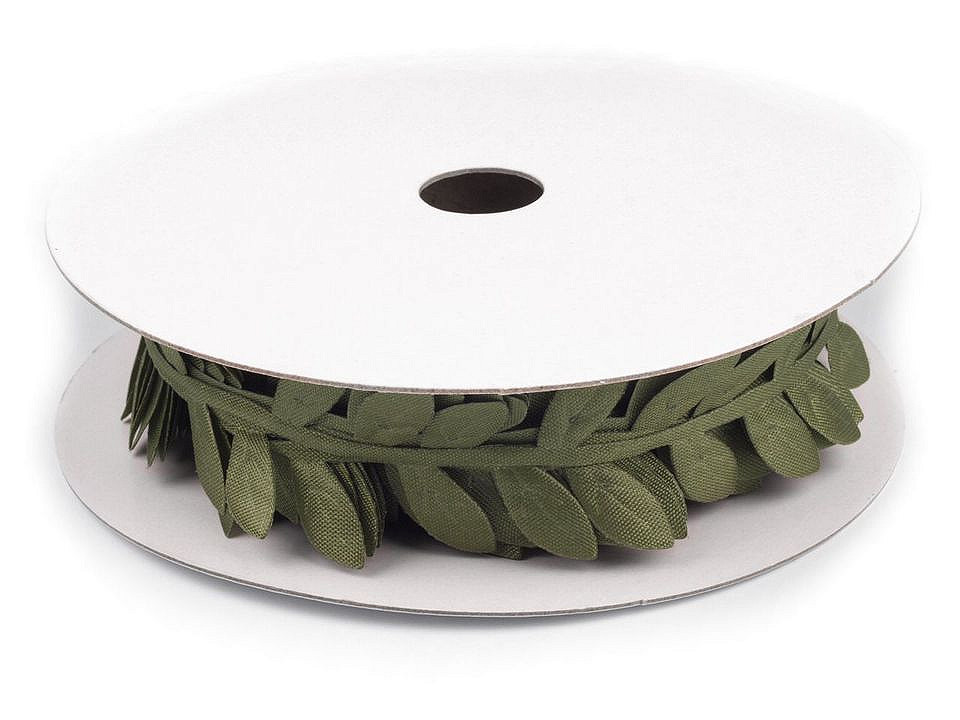 Bandă decorativă cu frunze din satin - Verde (1 Metru)