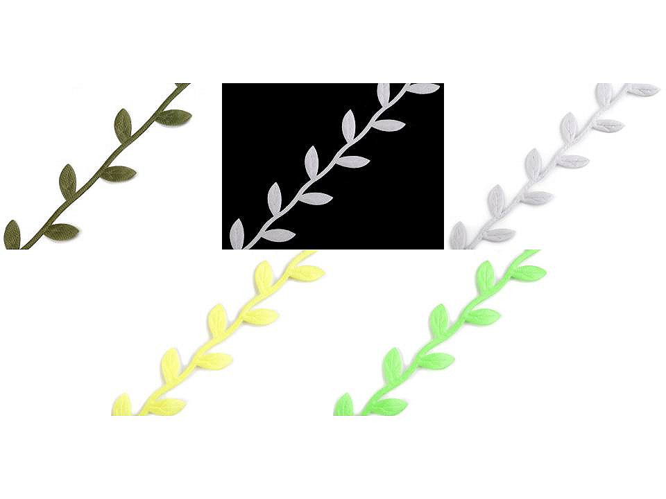 Bandă decorativă cu frunze din satin - Verde (1 Metru)