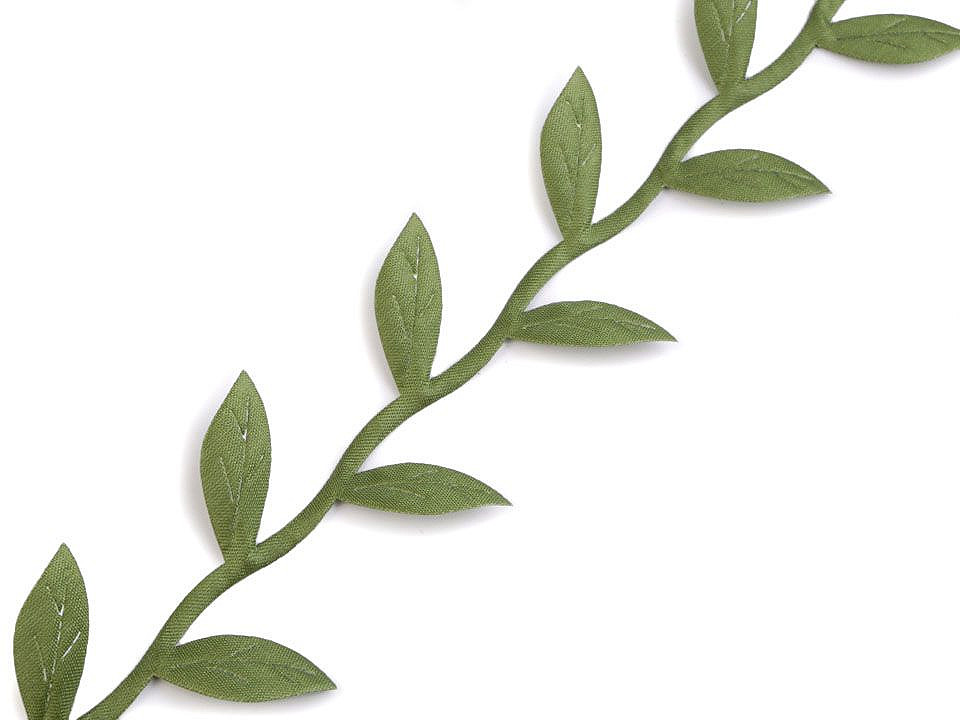 Bandă decorativă cu frunze din satin - Verde (1 Metru)