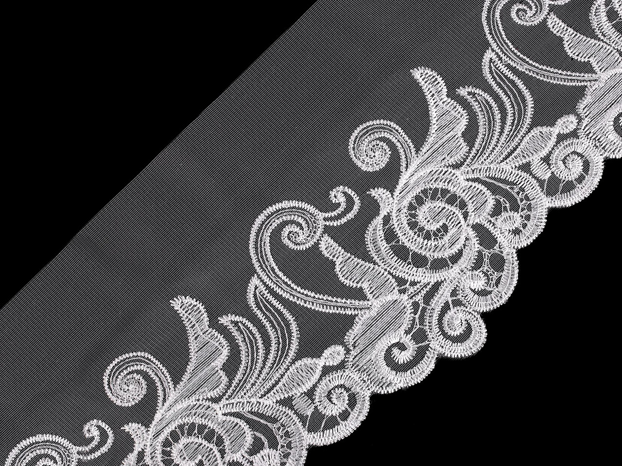 Dantelă brodată pe organza, lățime 18 cm - Turcoaz (1 Metru)