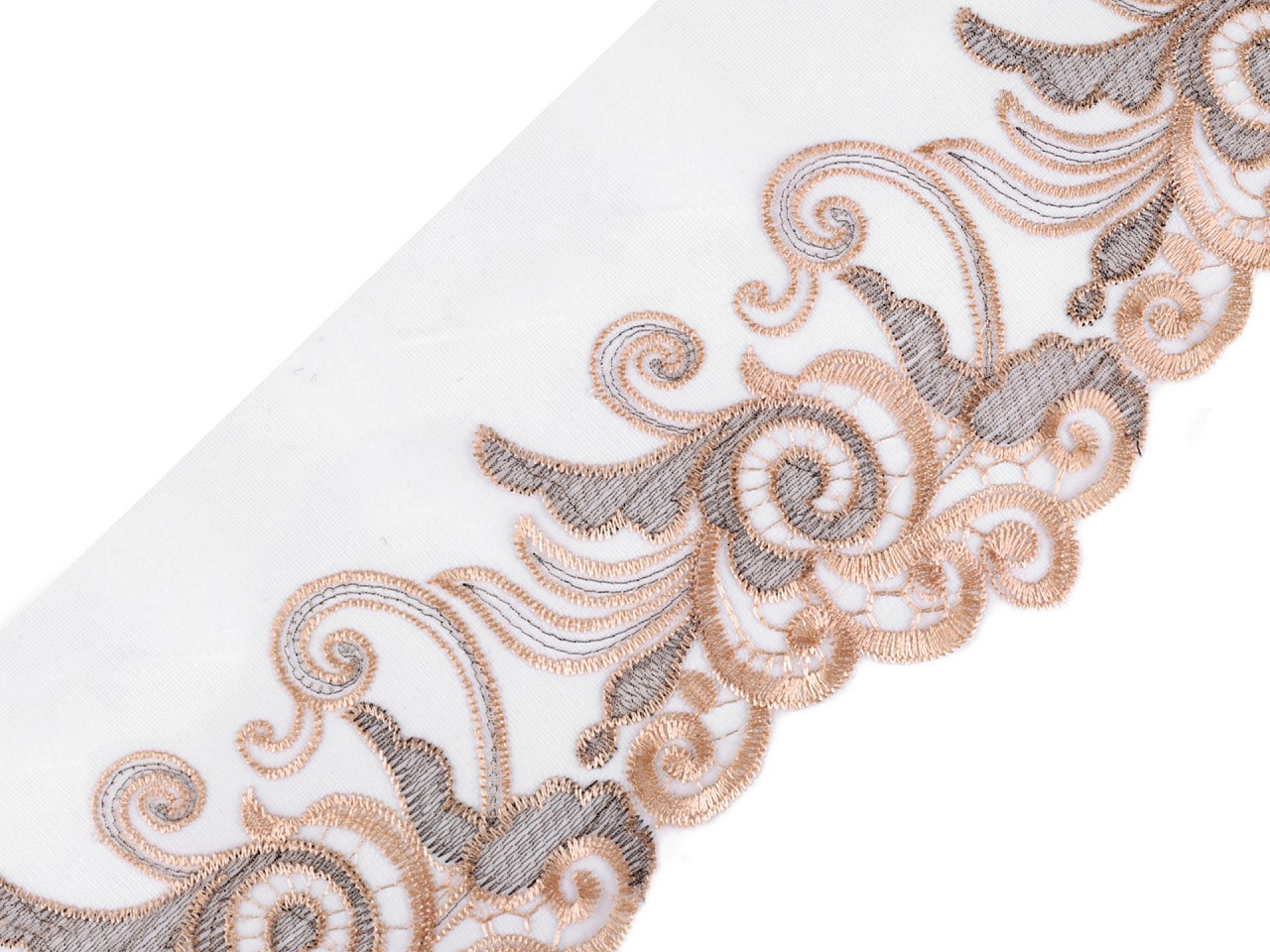 Dantelă brodată pe organza, lățime 18 cm - Turcoaz (1 Metru)