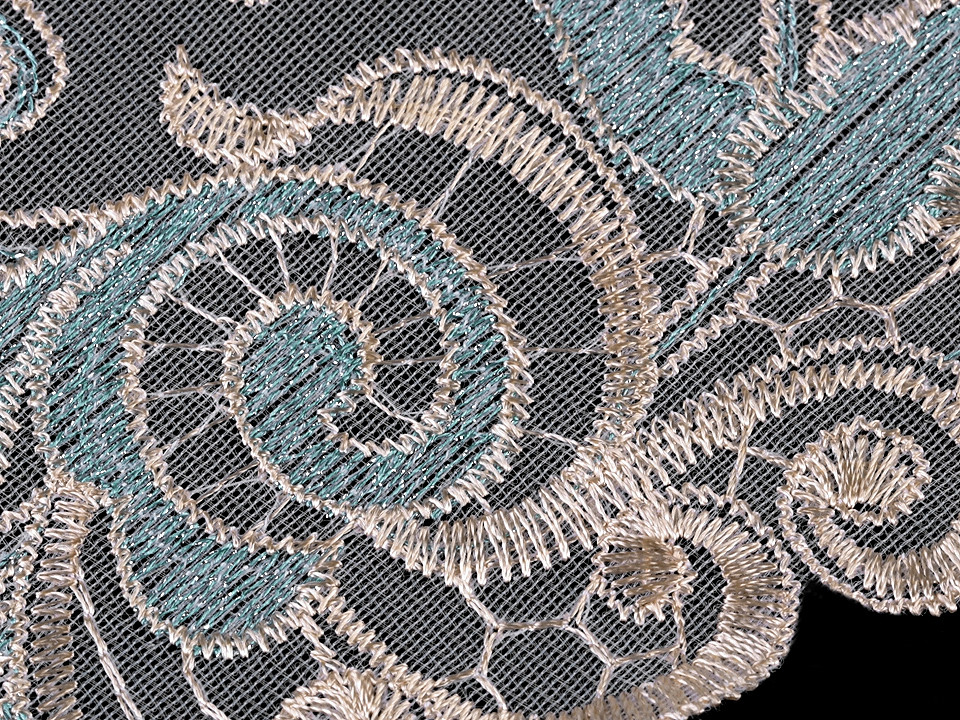 Dantelă brodată pe organza, lățime 18 cm - Turcoaz (1 Metru)