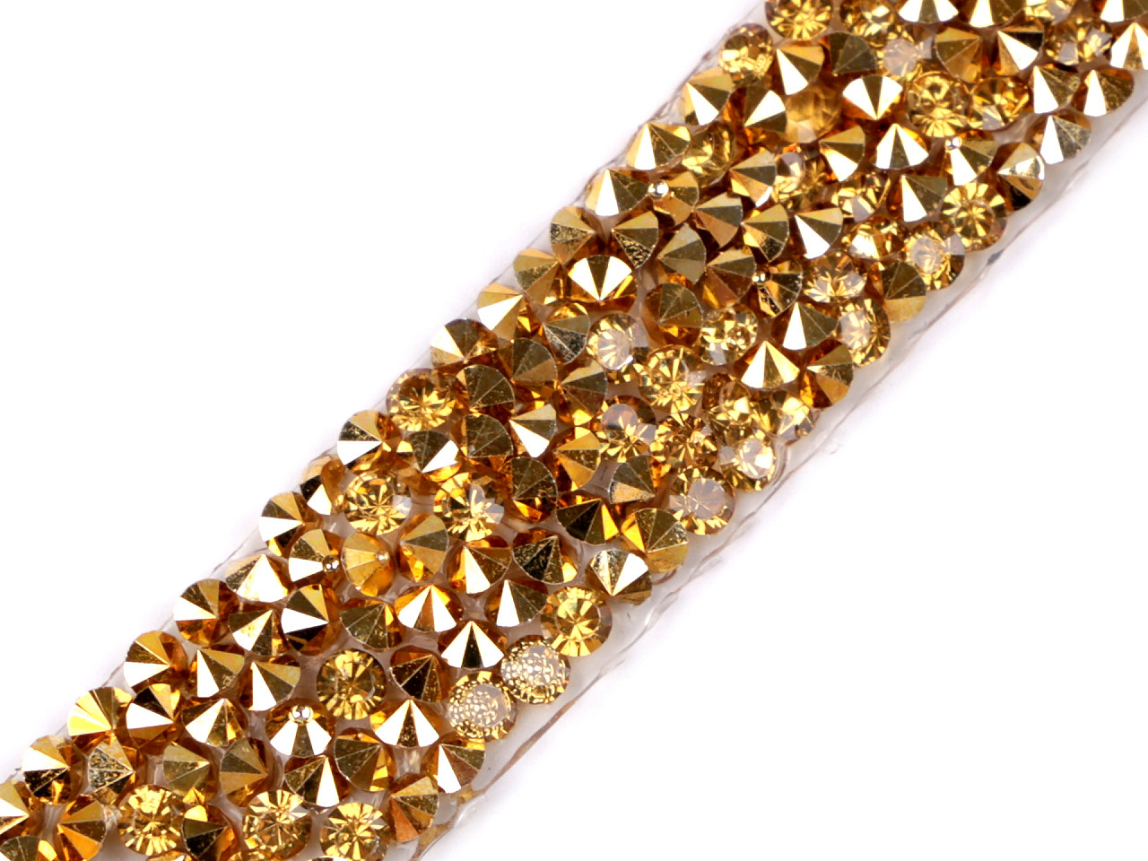 Galon / bandă cu strasuri termoadezivă, lățime 15 mm - Auriu (1 Metru)