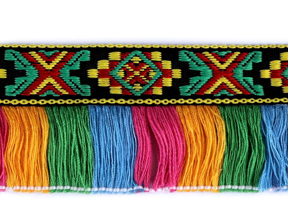 Bandă cu franjuri, motiv indian, lățime 50 mm - Multicolor (1 Metru)