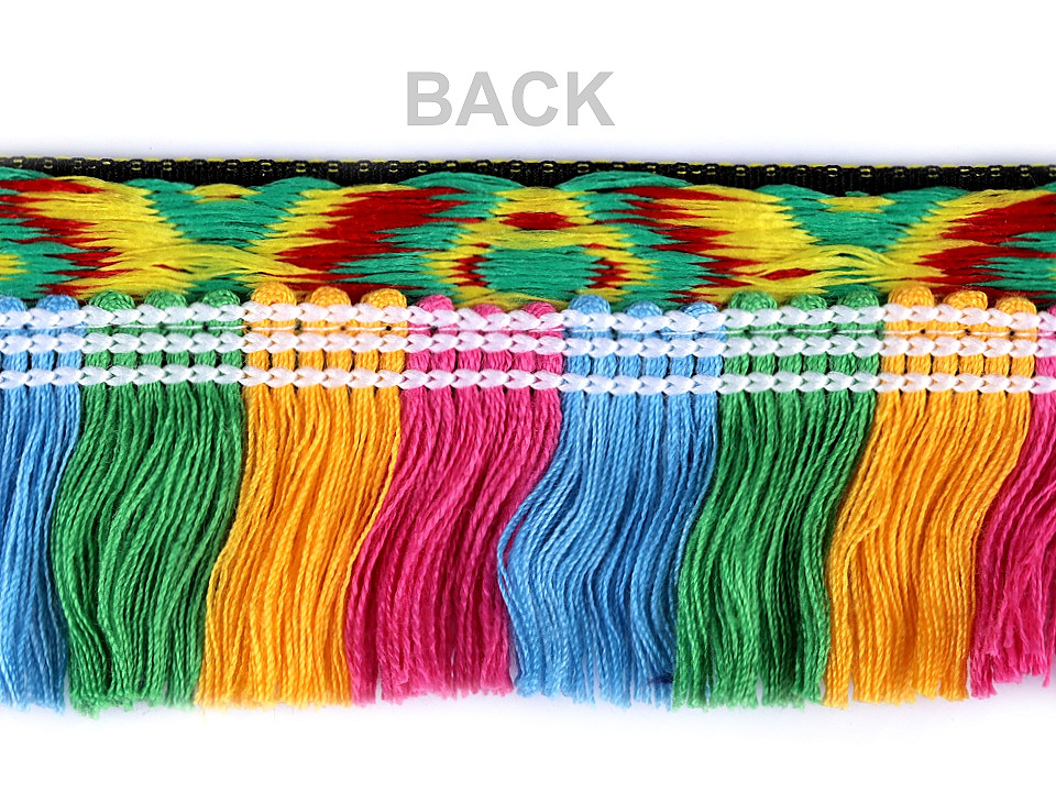 Bandă cu franjuri, motiv indian, lățime 50 mm - Multicolor (1 Metru)