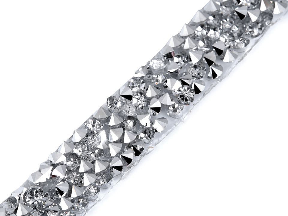 Galon / bandă cu strasuri termoadezivă, lățime 12 mm - Argintiu (9 Metri)