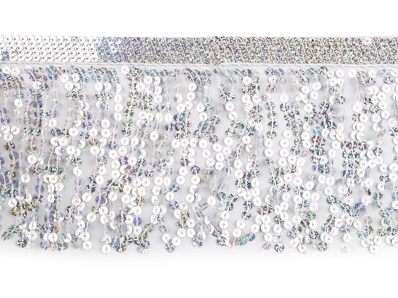 Franjuri cu paiete holografice, latime 15 cm - Negru (1 Metru)