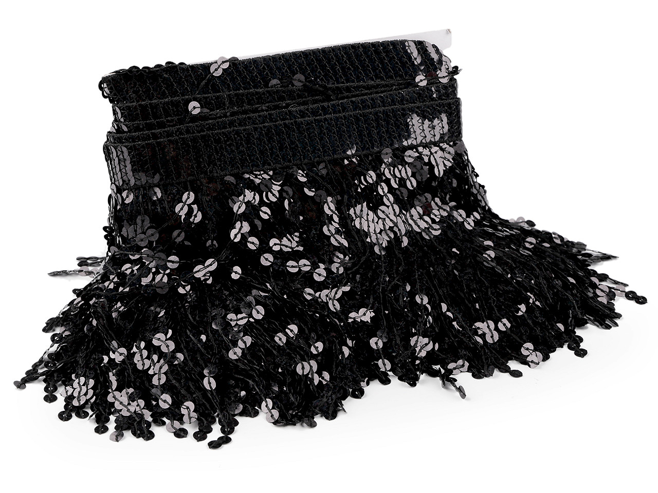 Franjuri cu paiete holografice, latime 15 cm - Negru (1 Metru)