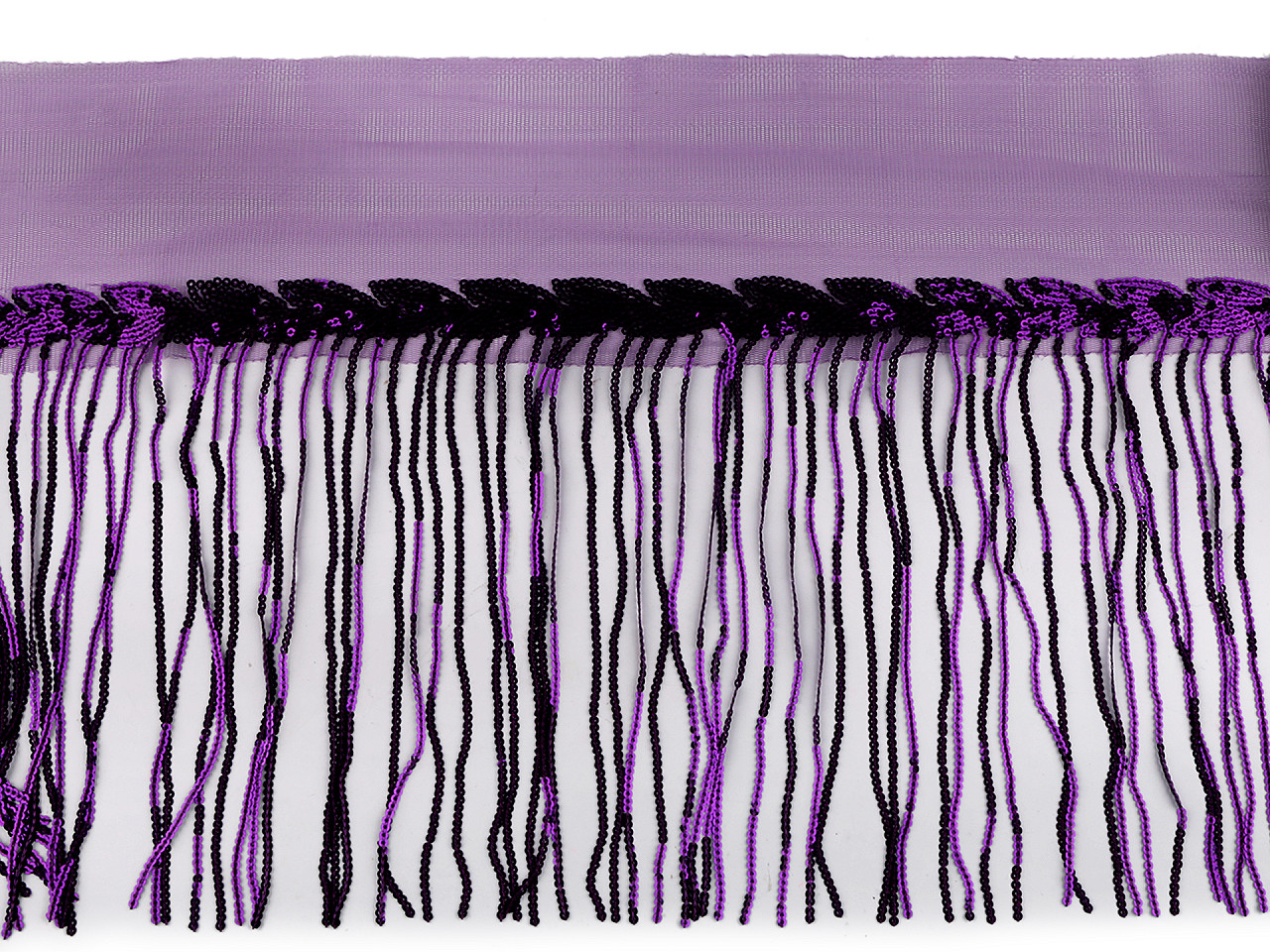 Banda / galon organza cu franjuri din paiete, latime 20 cm - Mov purpuriu (1 Metru)