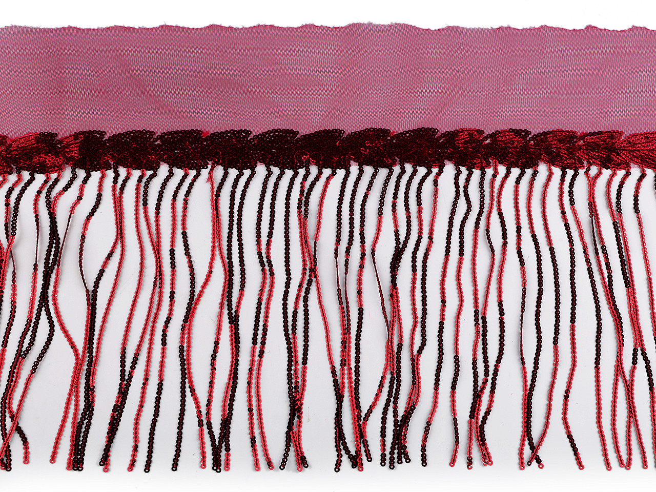 Banda / galon organza cu franjuri din paiete, latime 20 cm - Mov purpuriu (1 Metru)