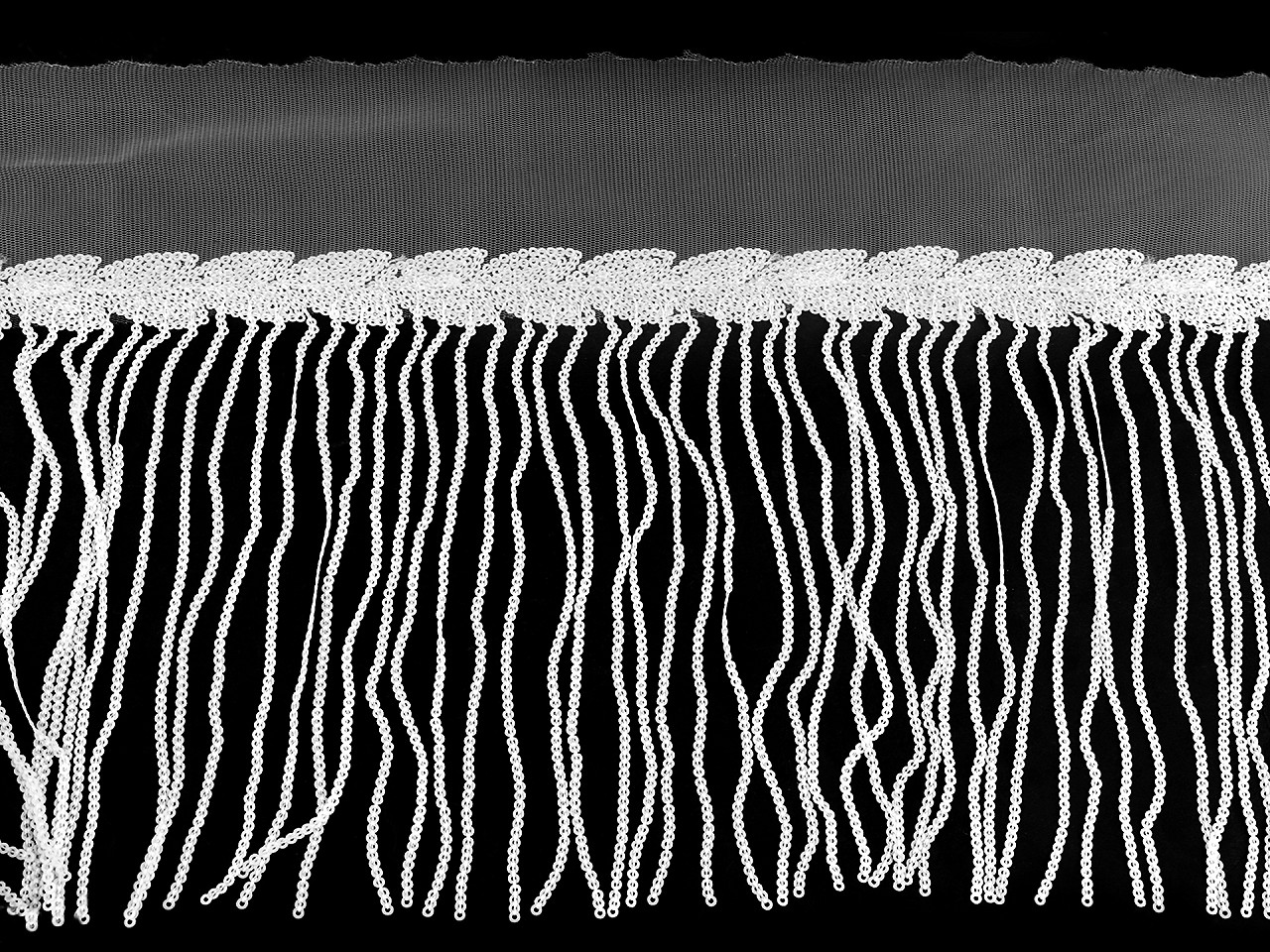 Banda / galon organza cu franjuri din paiete, latime 20 cm - Mov purpuriu (1 Metru)