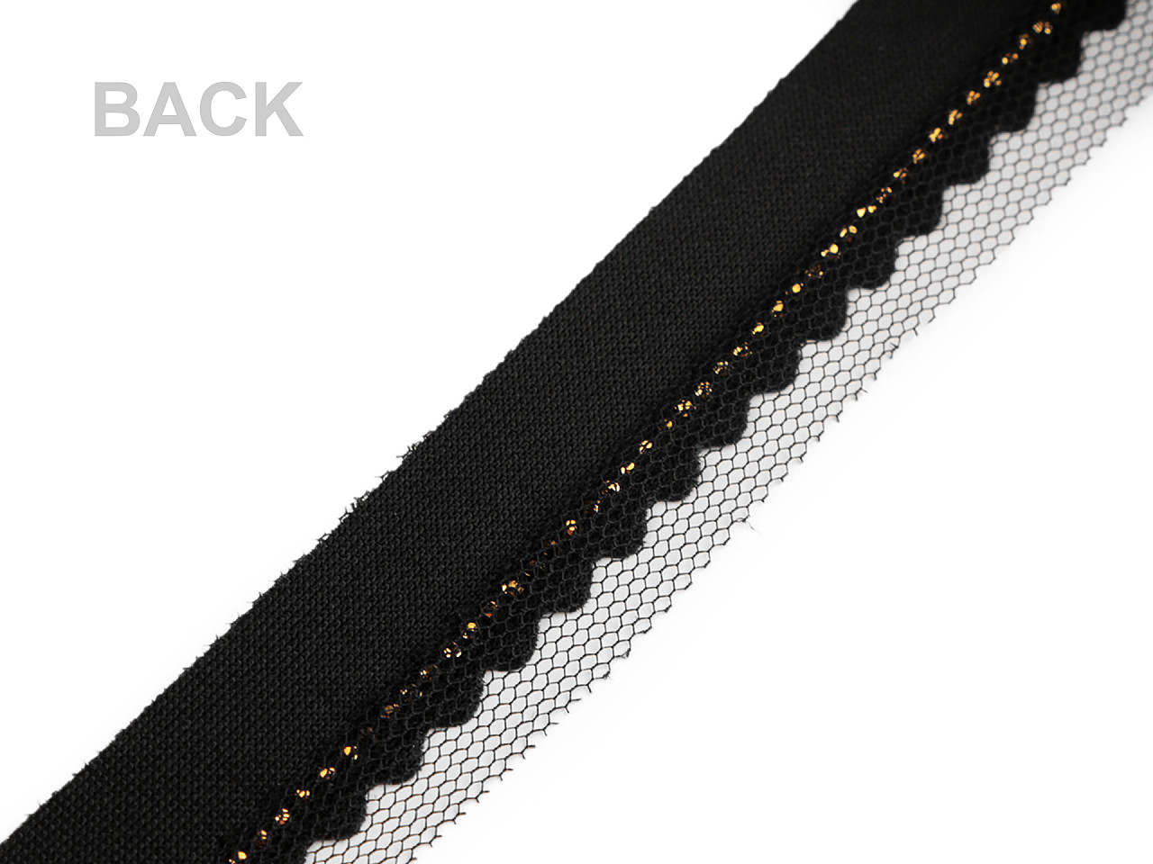 Paspoal / vipușcă cu strasuri și tul, lățime 15; 20 mm - Negru (1 Metru)