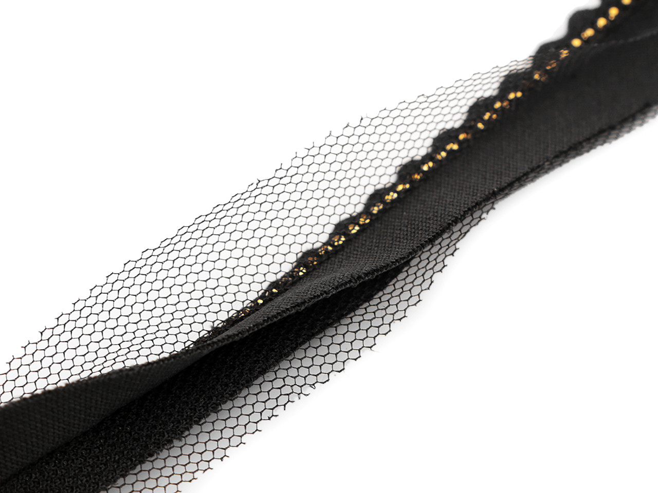 Paspoal / vipușcă cu strasuri și tul, lățime 15; 20 mm - Negru (1 Metru)