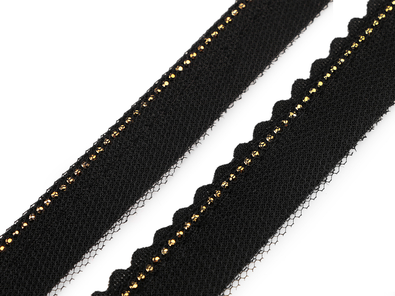 Paspoal / vipușcă cu strasuri și tul, lățime 15; 20 mm - Negru (1 Metru)