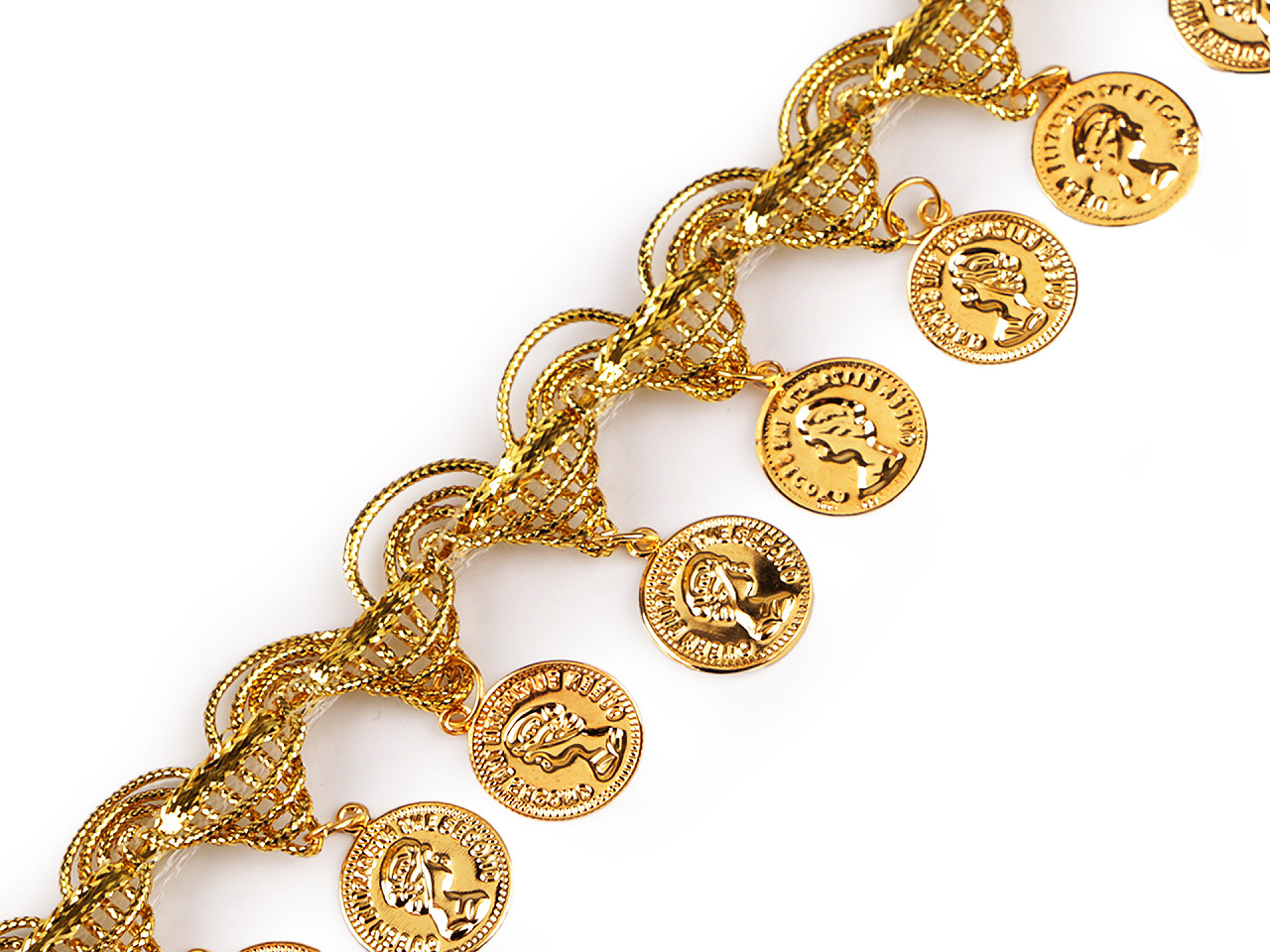 Banda/galon shakira cu monede, latime 38 mm - Auriu (1 Metru)