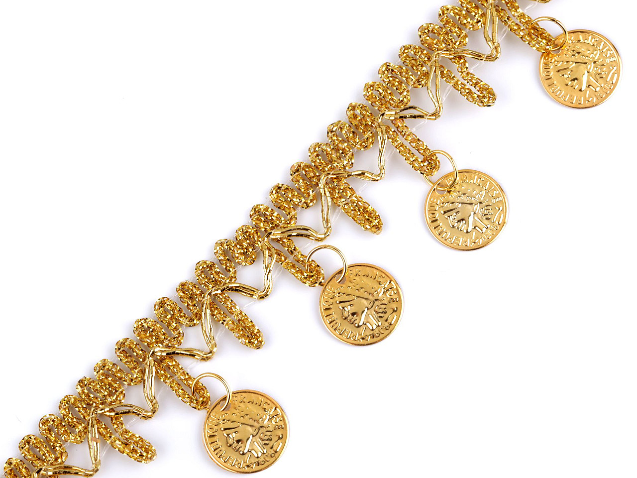 Banda/galon shakira cu monede, latime 38 mm - Auriu (1 Metru)