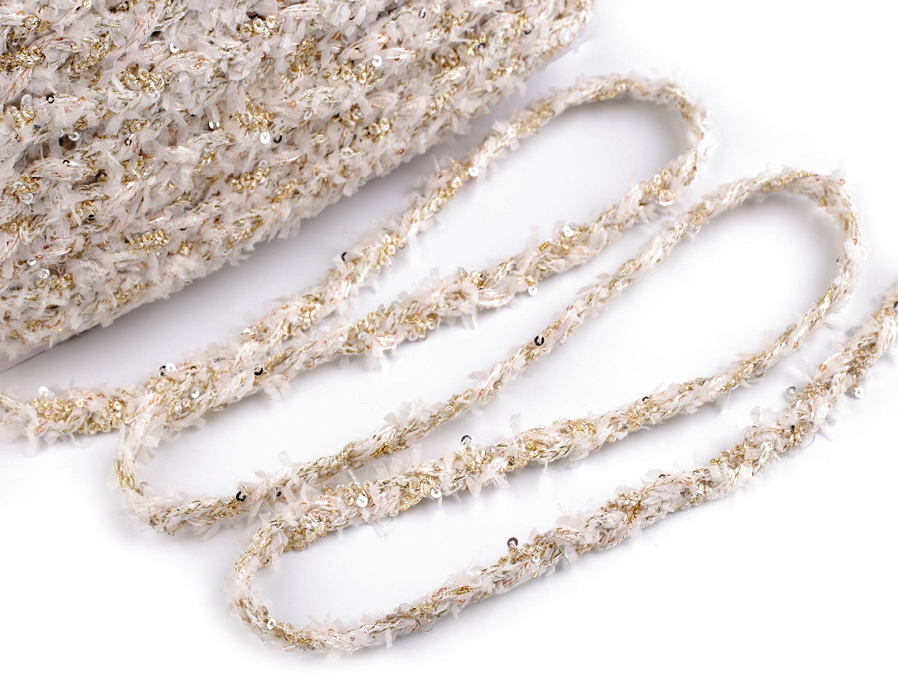 Galon impletit cu paiete mici, latime 10 mm - Gri deschis (1 Metru)
