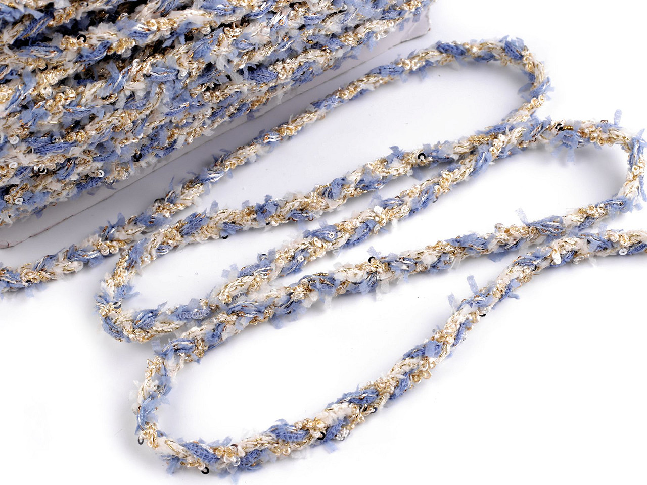 Galon impletit cu paiete mici, latime 10 mm - Gri deschis (1 Metru)