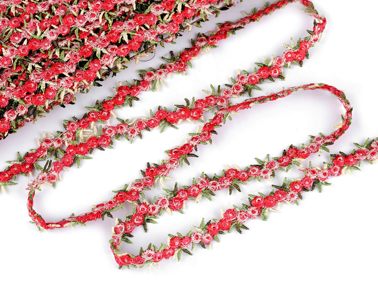 Galon brodat cu flori 3d, lățime 20 mm - Roz pudrat (1 Metru)