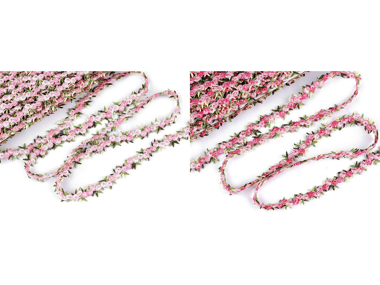 Galon brodat cu flori 3d, lățime 20 mm - Roz pudrat (1 Metru)