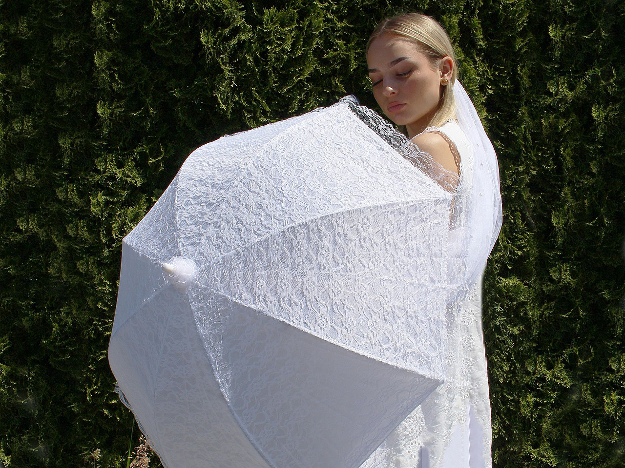 Umbrela de nunta din dantela - Alb (1 Bucată)