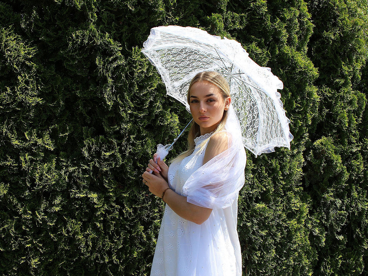 Umbrela de nunta din dantela - Alb (1 Bucată)