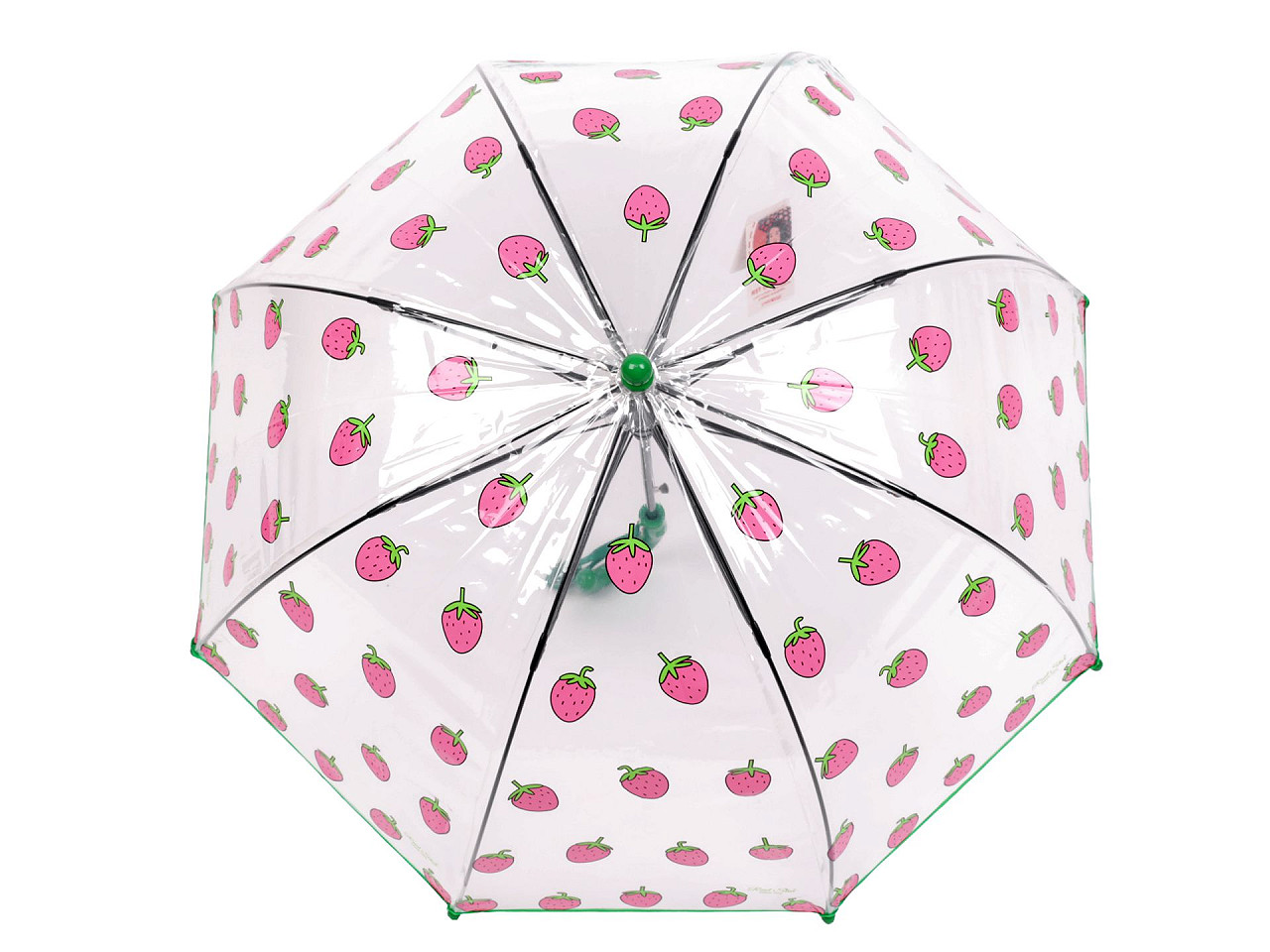 Umbrelă transparentă pop-up pentru copii, căpșuni - Verde (1 Bucată)