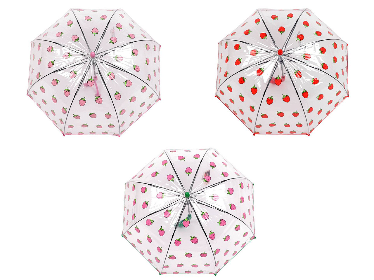 Umbrelă transparentă pop-up pentru copii, căpșuni - Verde (1 Bucată)