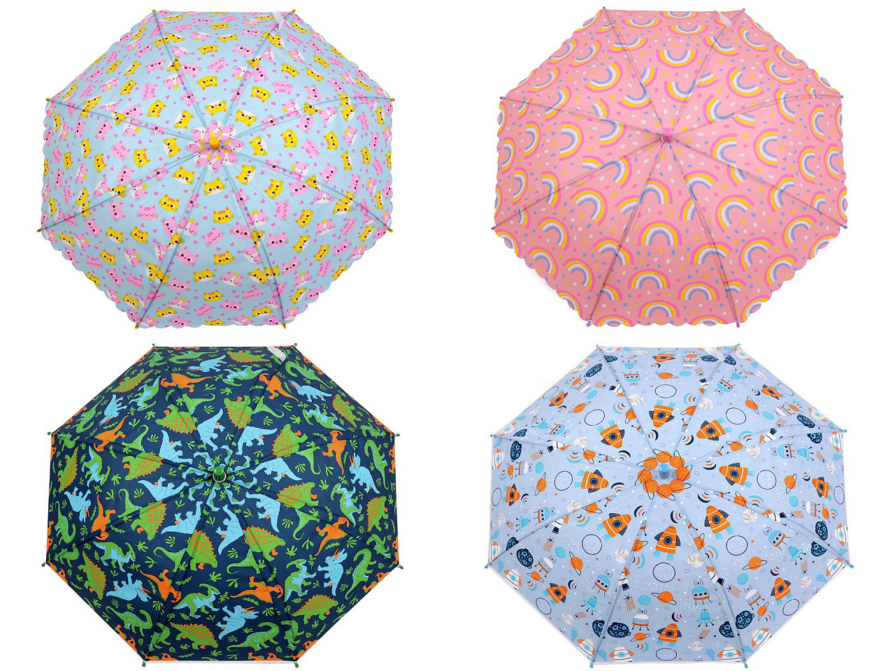 Umbrelă pentru copii curcubeu, dinozaur, rachetă, pisică - Roz deschis (1 Bucată)