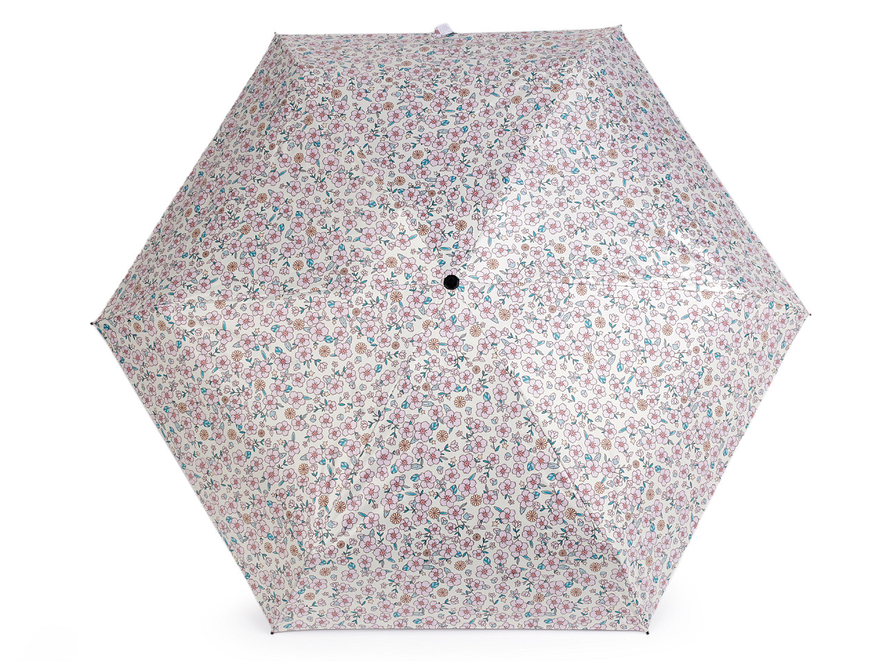 Umbrelă pliabilă mini pentru femei, cu flori - Crem deschis (1 Bucată)