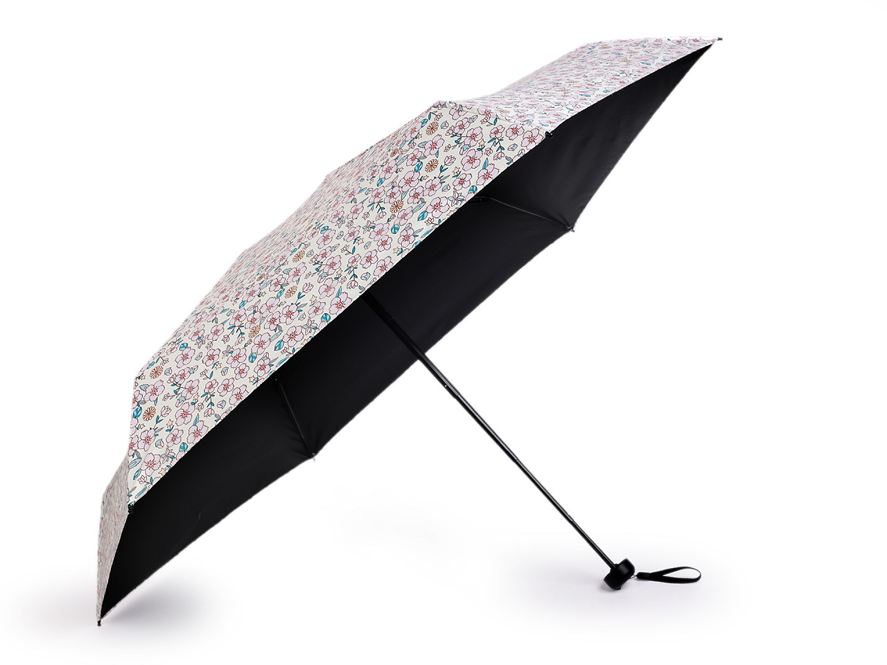 Umbrelă pliabilă mini pentru femei, cu flori - Crem deschis (1 Bucată)