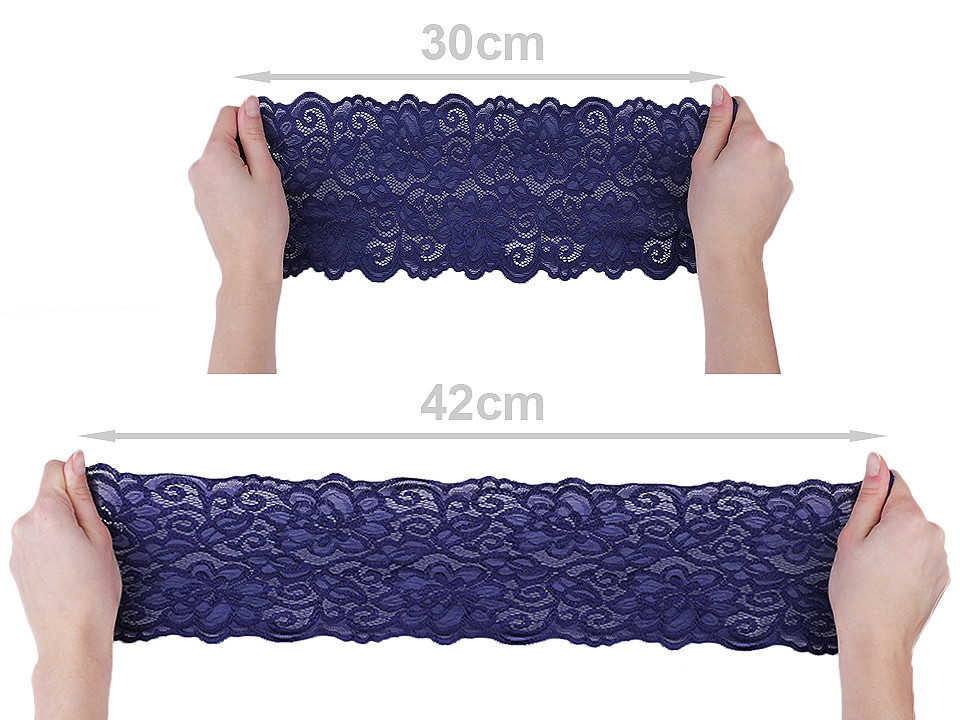 Dantelă elastică / aplicație, lățime 15 cm - Negru (18 Metri)