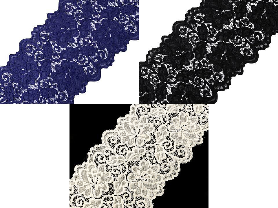 Dantelă elastică / aplicație, lățime 15 cm - Negru (18 Metri)