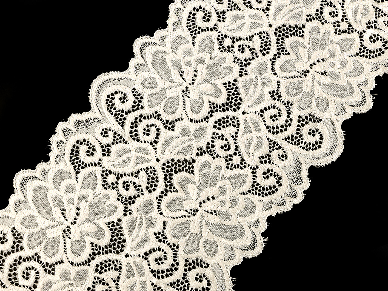 Dantelă elastică / aplicație, lățime 15 cm - Negru (18 Metri)