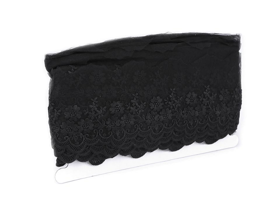Dantelă brodată pe organza, lățime 90 mm - Negru (1 Metru)