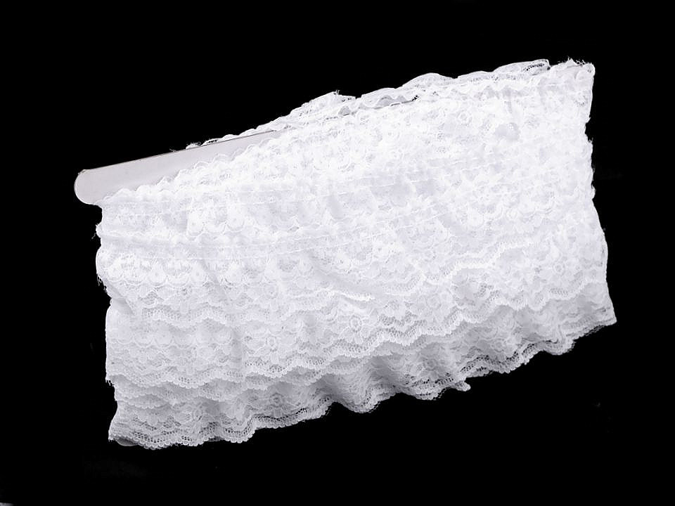 Bandă dublă de dantelă cu volănașe, lățime 40 mm - Alb (27 Metri) Bandă dublă de dantelă cu volănașe, lățime 40 mm - Alb (27 Metri)