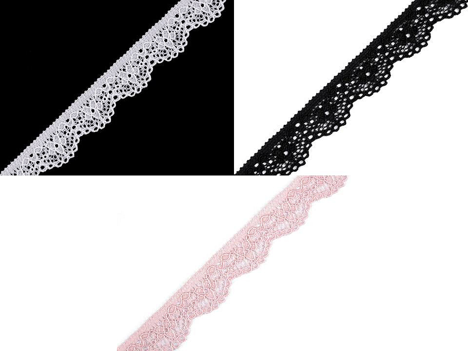 Dantelă elastică, lățime 16 mm - Negru (25 Metri)