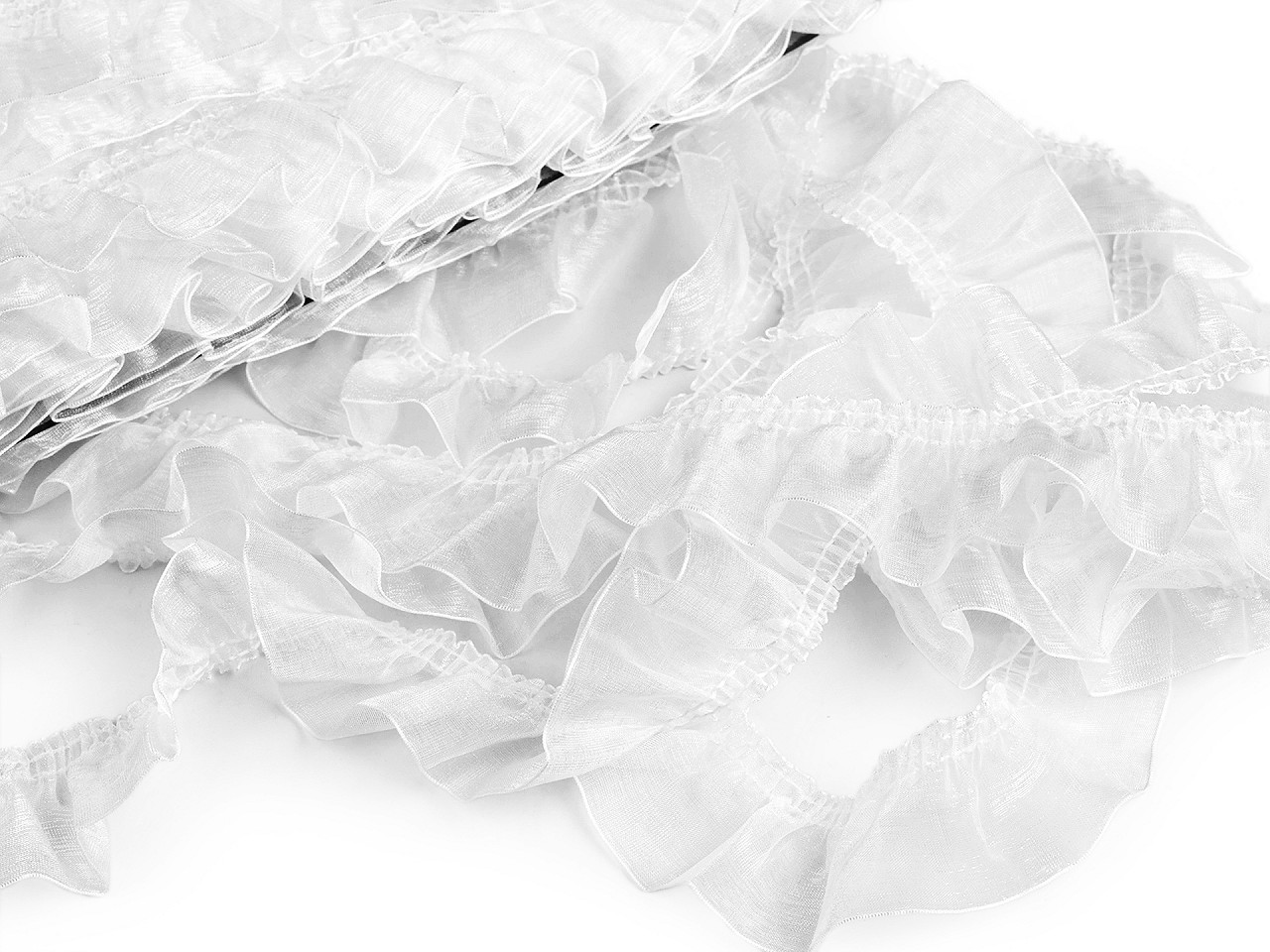 Bandă organza cu volănașe 40 mm - Alb (1 Metru)