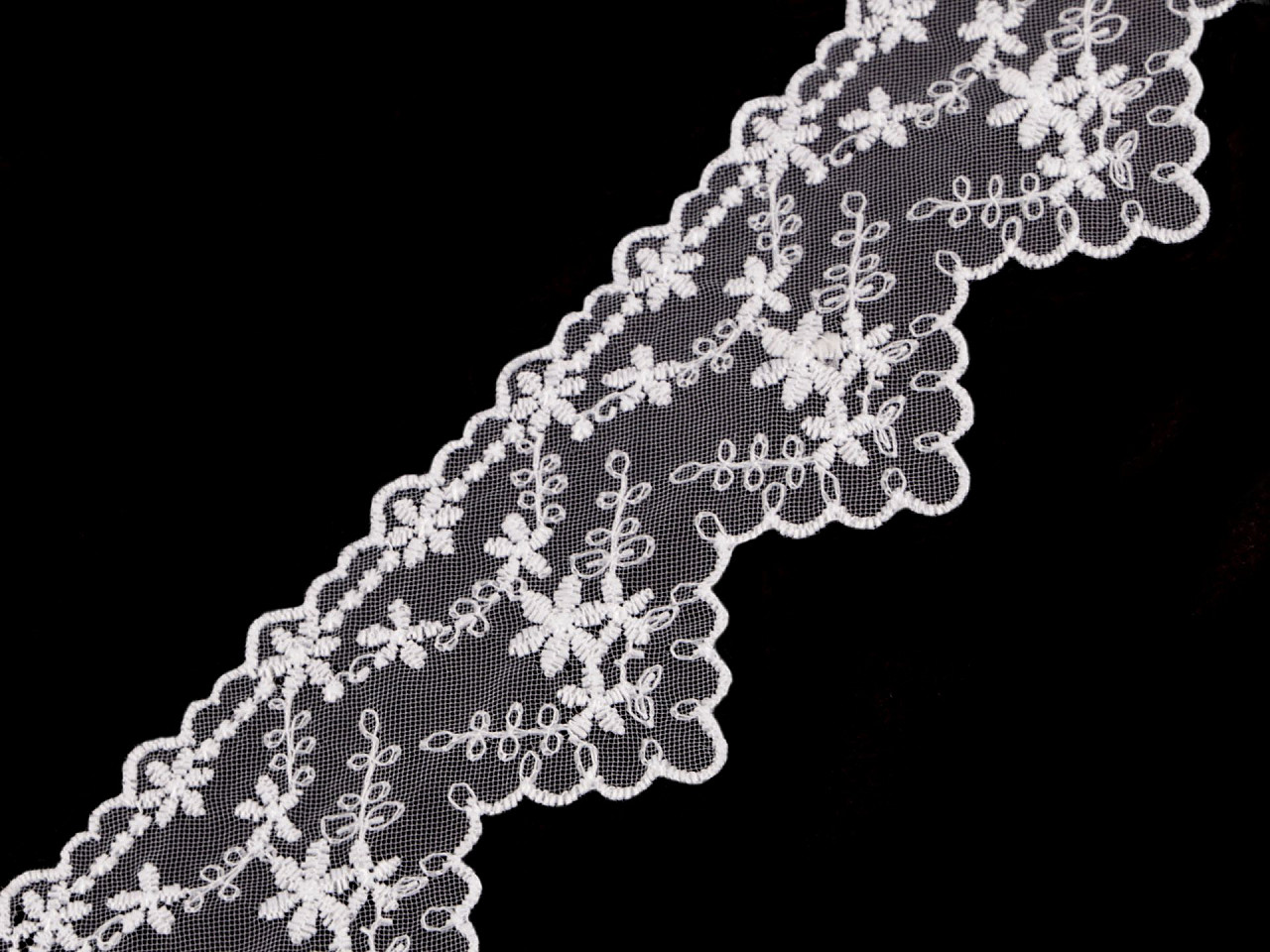 Dantela brodata pe organza, latime 65 mm - Negru (1 Metru)