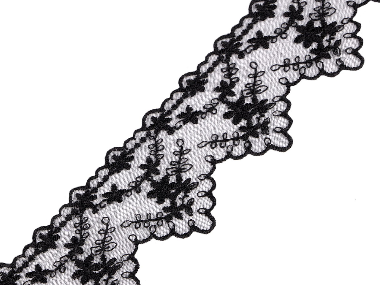 Dantela brodata pe organza, latime 65 mm - Negru (1 Metru)