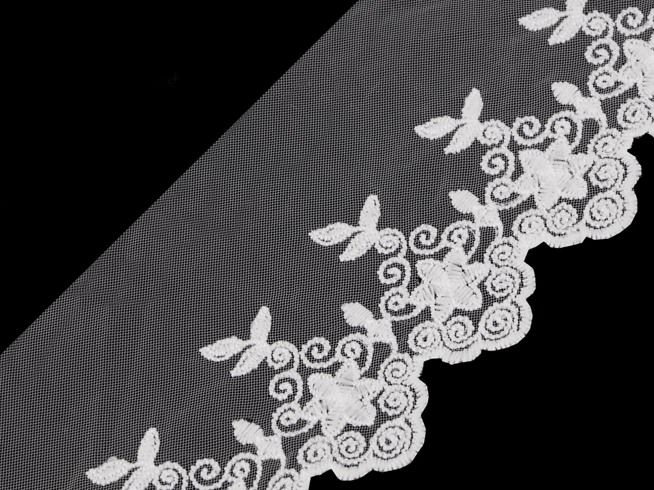 Dantela brodata pe organza, latime 90 mm - Off white (1 Metru)