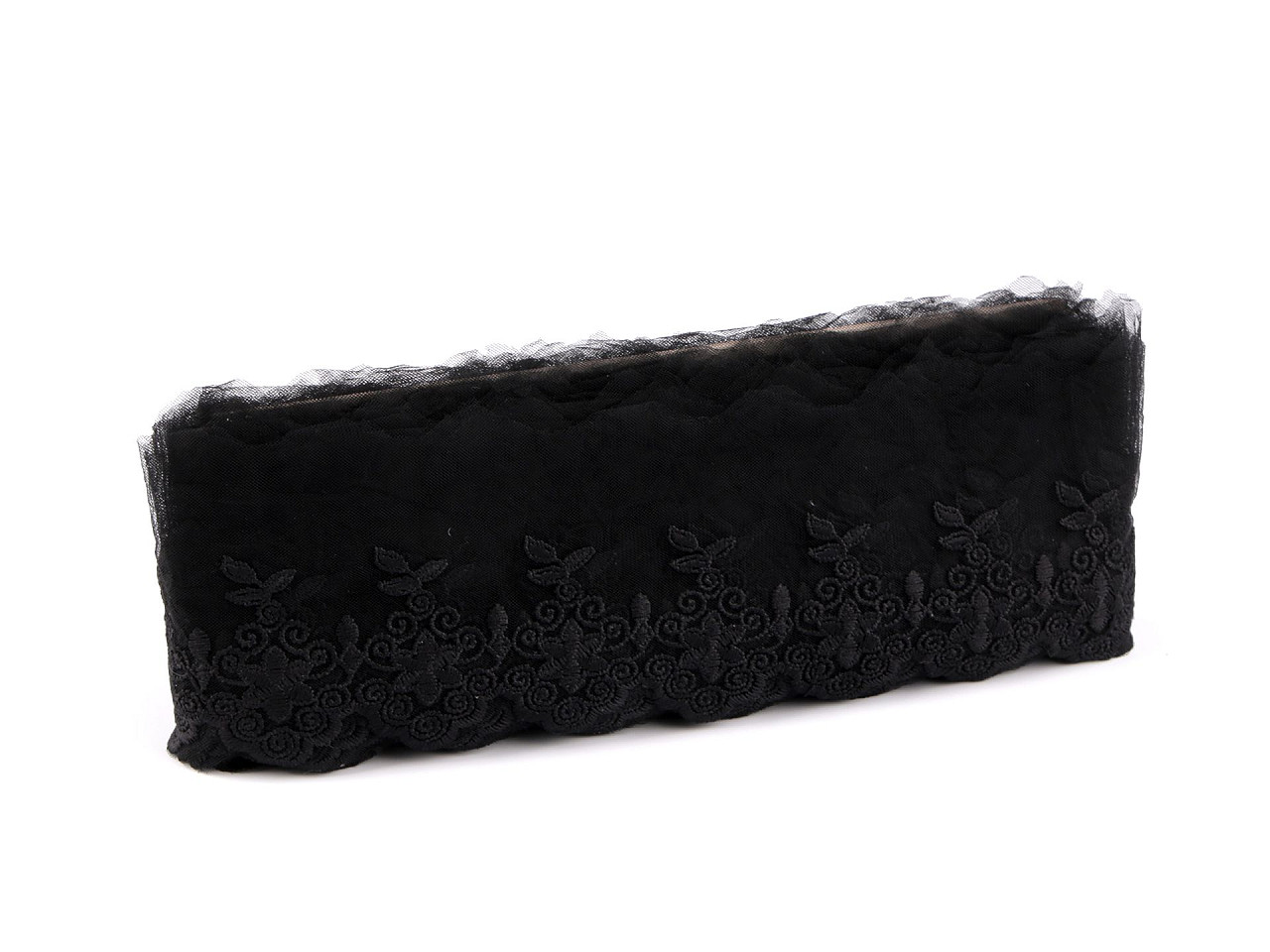 Dantela brodata pe organza, latime 90 mm - Off white (1 Metru)