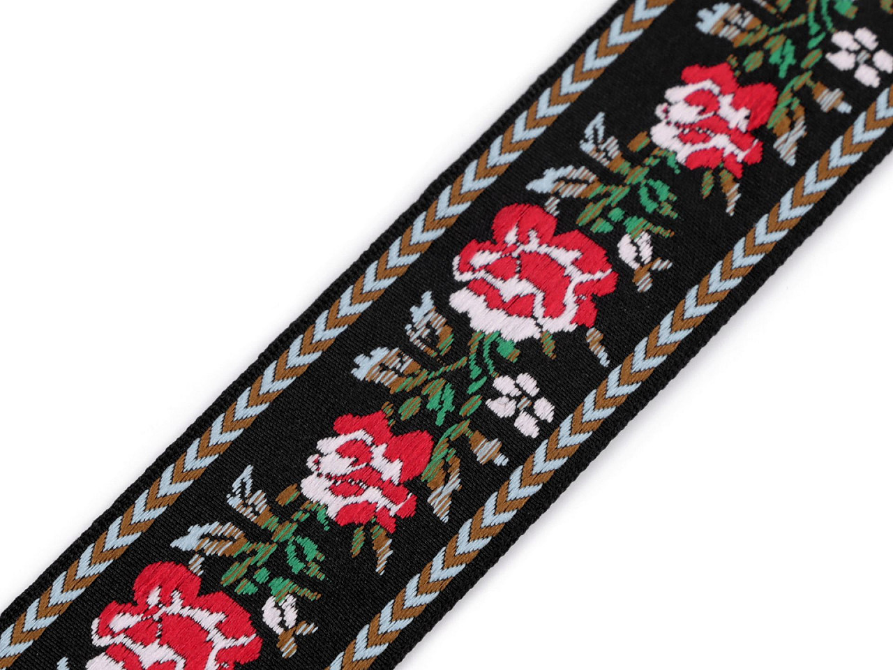 Bandă cu motive tradiționale 34 mm - Negru (1 Metru)