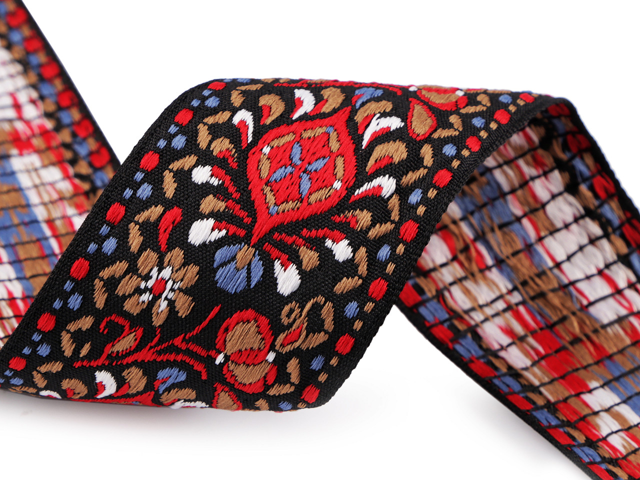 Bandă cu motive tradiționale, 48 mm - Negru (1 Metru)