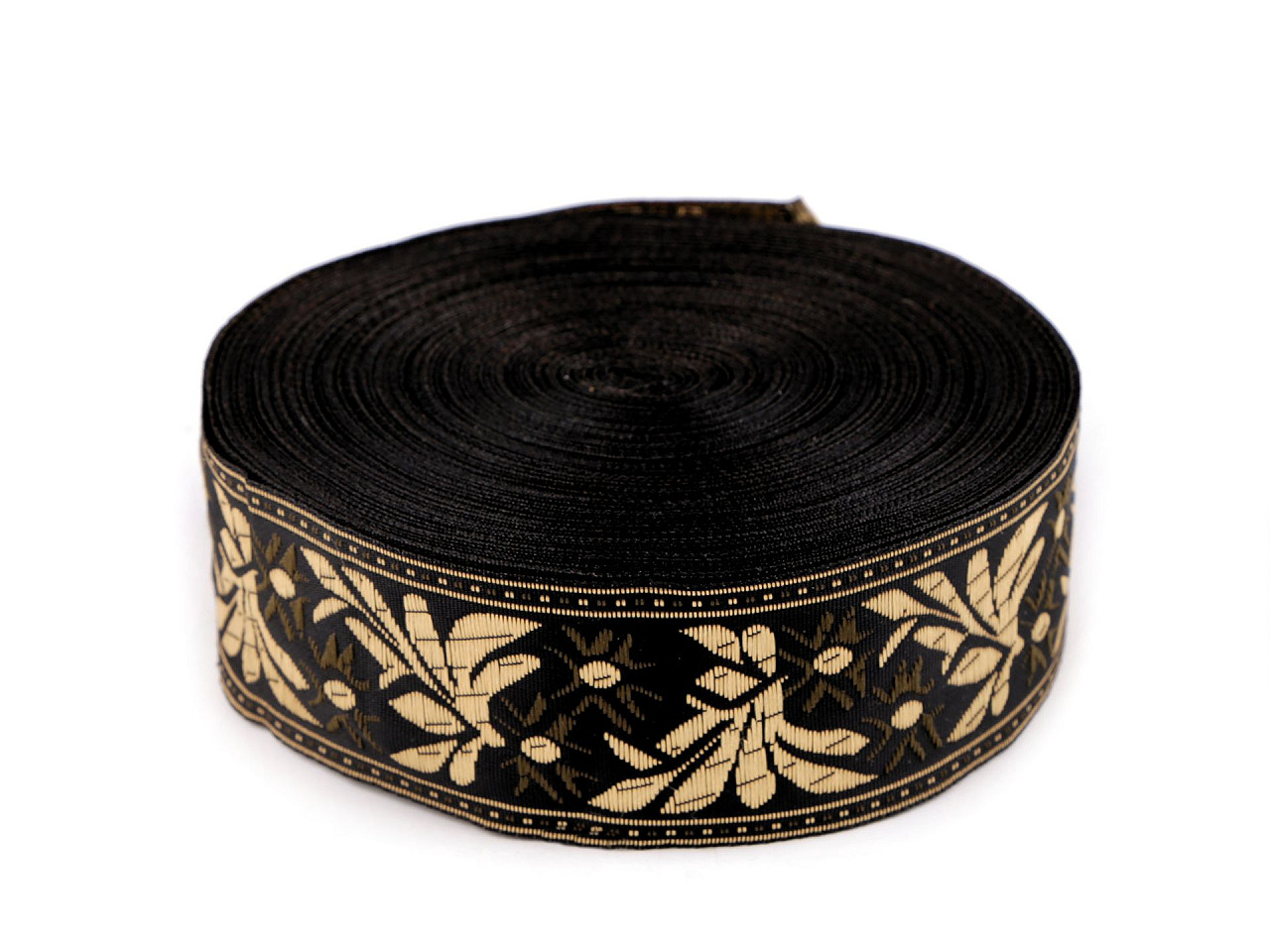 Bandă cu motive tradiționale, lățime 40 mm - Negru (1 Metru) Bandă cu motive tradiționale, lățime 40 mm - Negru (1 Metru)