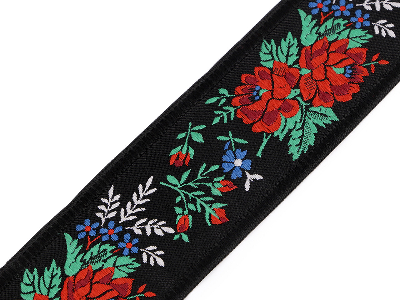 Bandă cu motive tradiționale lățime 55 mm - Negru (1 Metru)