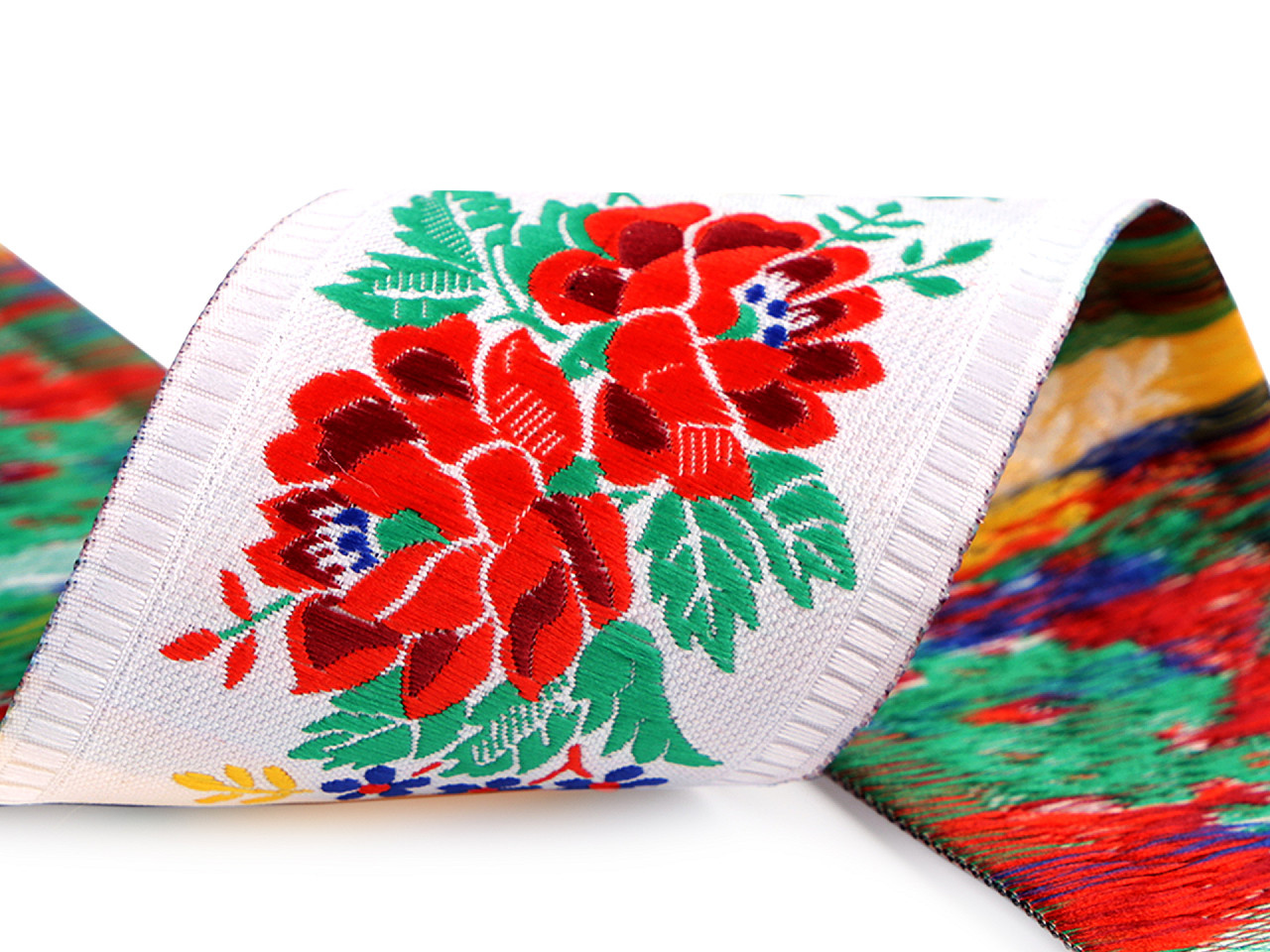 Bandă cu motive tradiționale lățime 55 mm calitatea a ii-a - Alb (1 Metru)