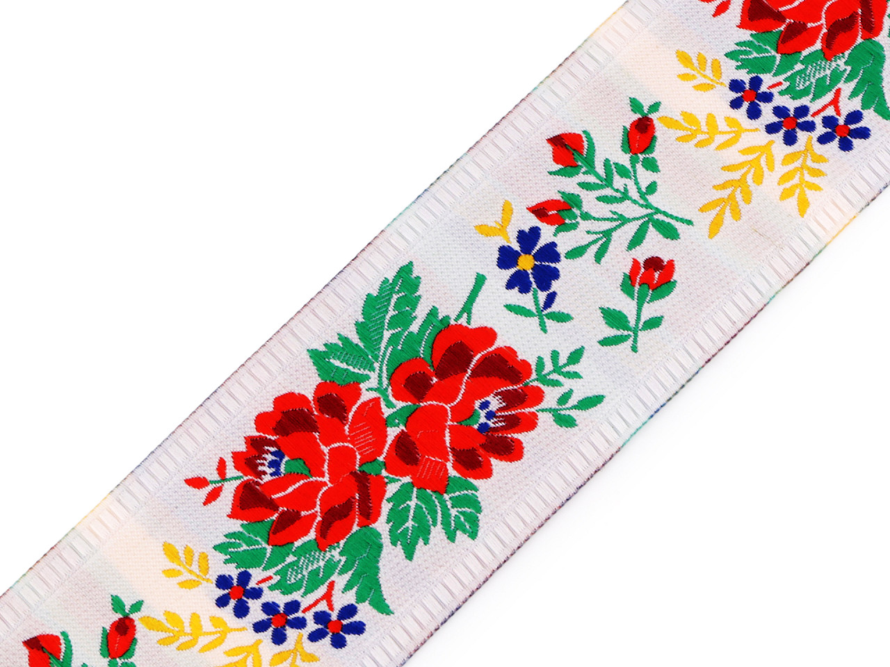 Bandă cu motive tradiționale lățime 55 mm calitatea a ii-a - Alb (1 Metru)